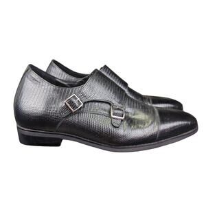 Calto Height Increasing‎ Dual Monk Strap Dress Shoes Black K3114 Men's 9 Taller